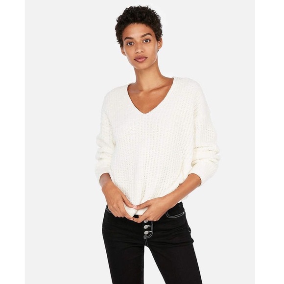Express | Sweaters | Express Cozy Chenille Ivory Vneck Sweater | Poshmark